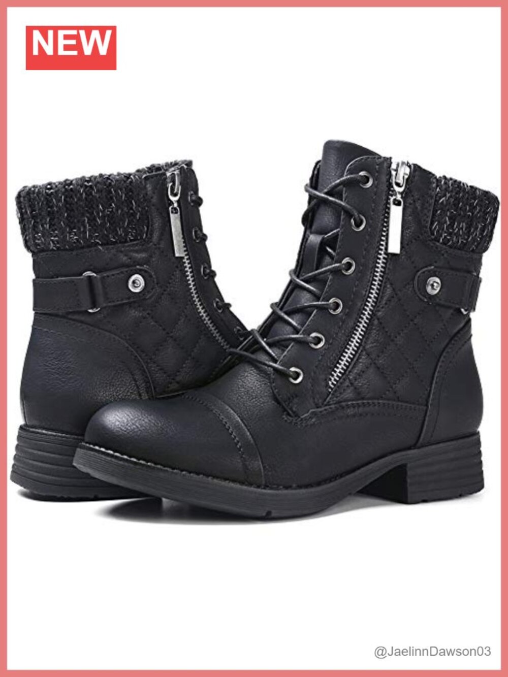 Women's Combat Ankle Boots Lace Up Side Zipper Faux Leather Block Heel Winter